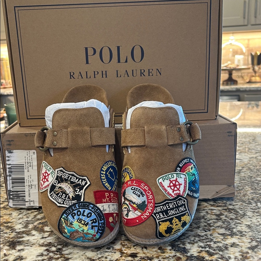 Polo by Ralph Lauren Mens Tan Patch Mules